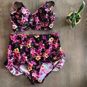 2 Piece Tropical Floral High Waisted Bathing Suit
